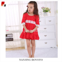 Kid girls red viscose lace backless dress with big ruffles